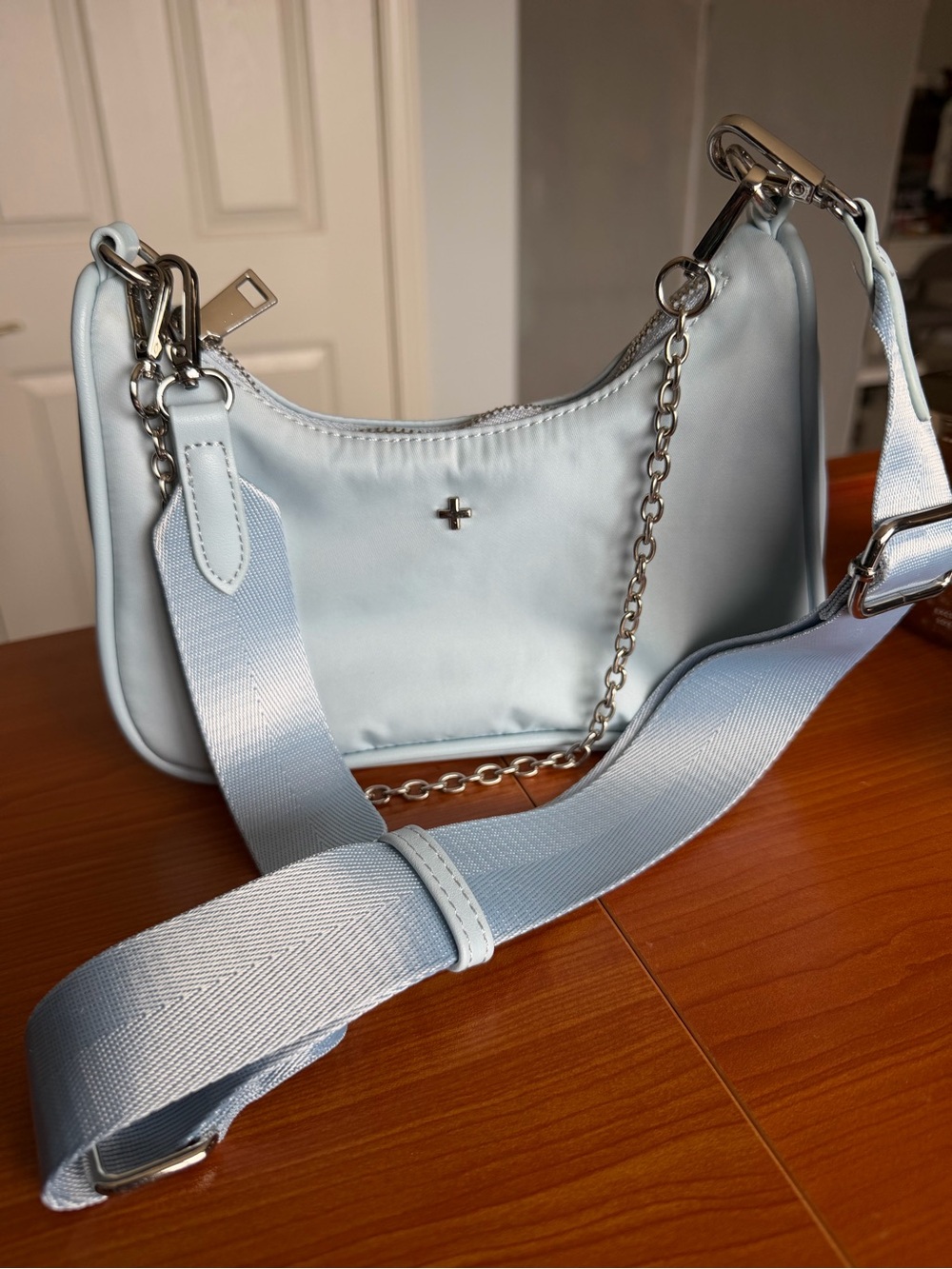 Peta + Jain Light Blue Crossbody Bag with Chain Accent